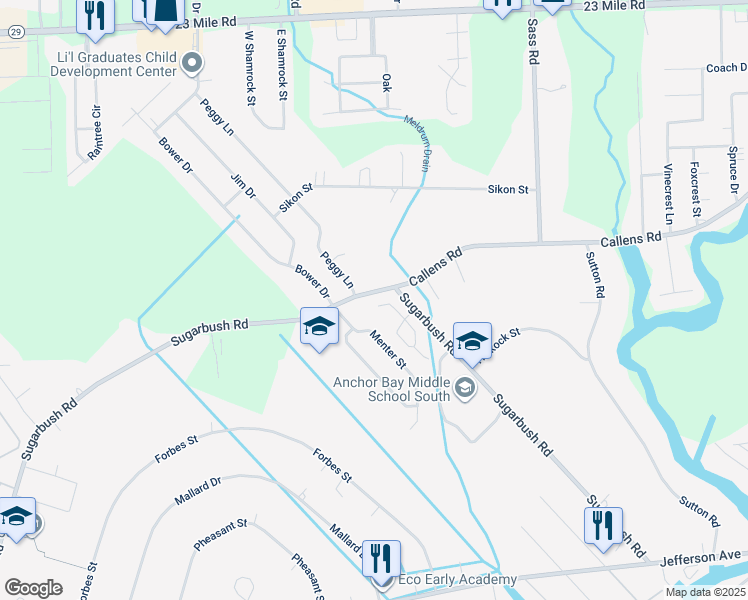 map of restaurants, bars, coffee shops, grocery stores, and more near 48472 Sugarbush Road in New Baltimore