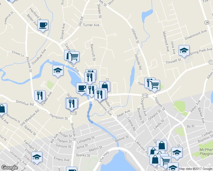 map of restaurants, bars, coffee shops, grocery stores, and more near 30 Clark Avenue in Dracut