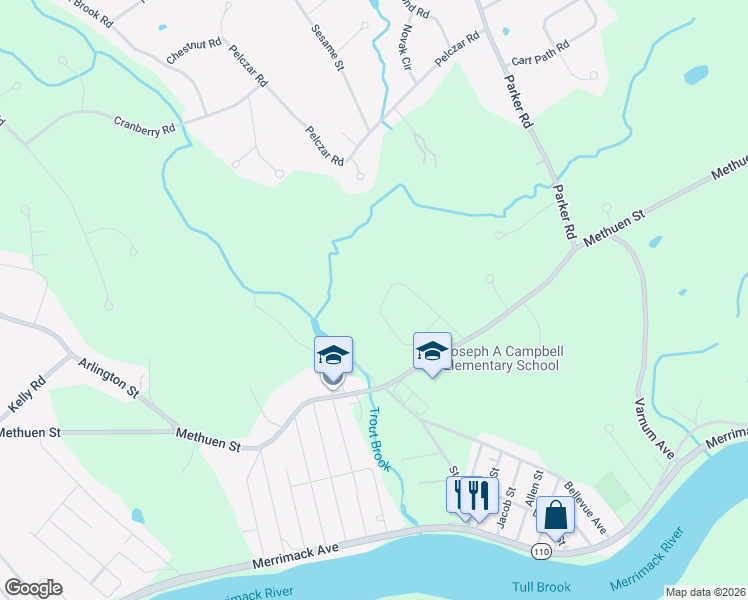map of restaurants, bars, coffee shops, grocery stores, and more near 75 Tellier Way in Dracut