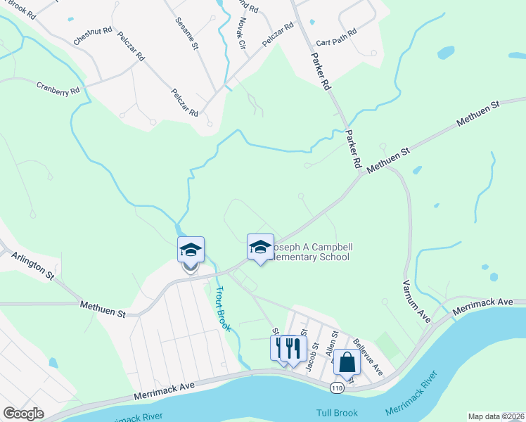 map of restaurants, bars, coffee shops, grocery stores, and more near 25 Tellier Way in Dracut