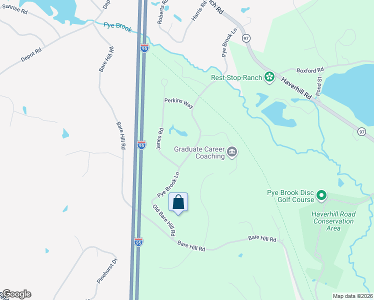 map of restaurants, bars, coffee shops, grocery stores, and more near 65 Pye Brook Lane in Boxford