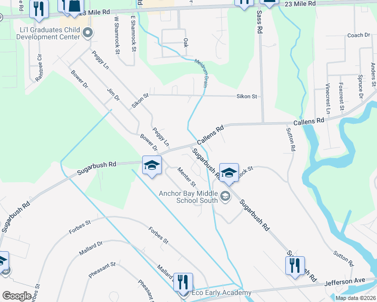 map of restaurants, bars, coffee shops, grocery stores, and more near 48524 Sugarbush Road in New Baltimore