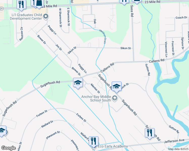 map of restaurants, bars, coffee shops, grocery stores, and more near 48472 Sugarbush Road in New Baltimore