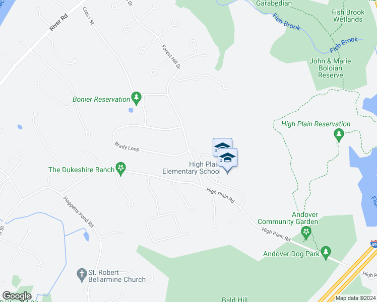 map of restaurants, bars, coffee shops, grocery stores, and more near 35 Brady Loop in Andover