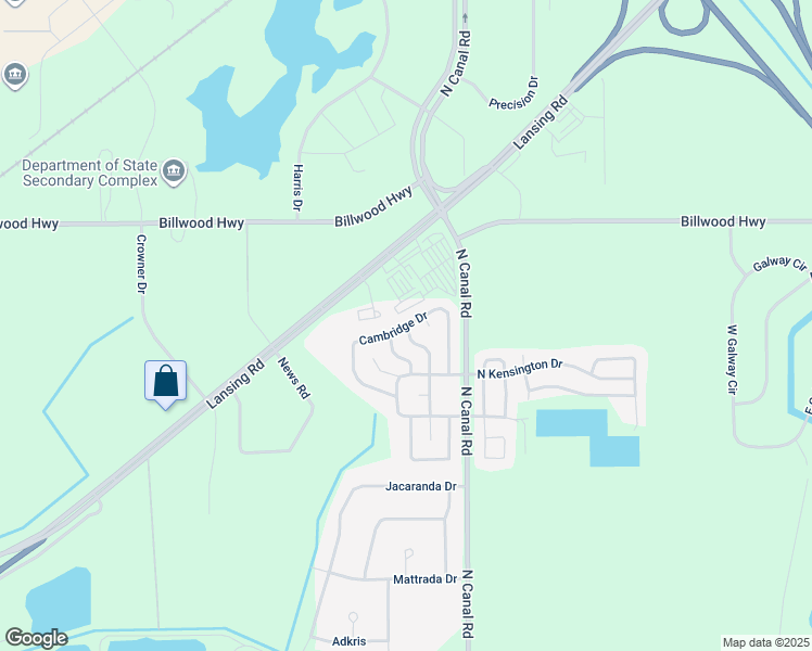 map of restaurants, bars, coffee shops, grocery stores, and more near 285 Cambridge Drive in Windsor charter Township