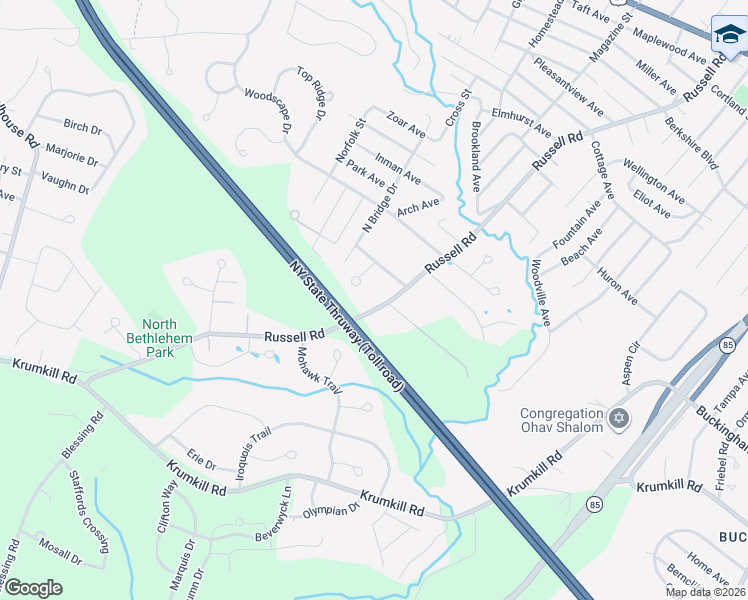 map of restaurants, bars, coffee shops, grocery stores, and more near 462 Russell Road in Albany