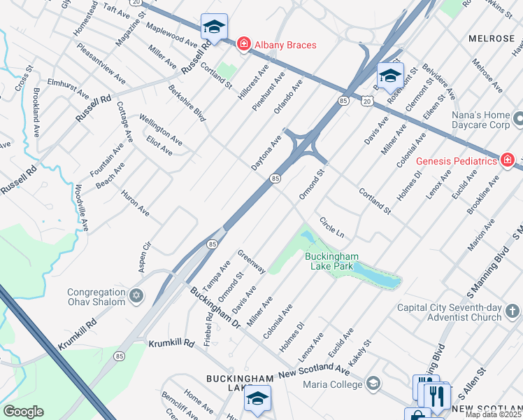 map of restaurants, bars, coffee shops, grocery stores, and more near 174 Tampa Avenue in Albany