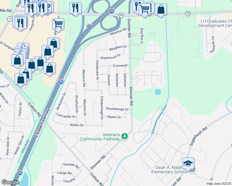 map of restaurants, bars, coffee shops, grocery stores, and more near 28730 Oldbridge Circle in New Baltimore