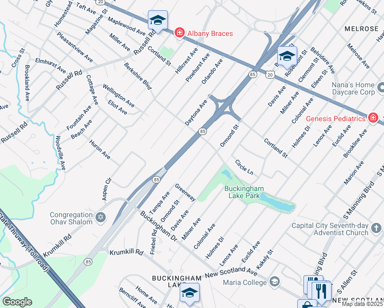 map of restaurants, bars, coffee shops, grocery stores, and more near 174 Tampa Avenue in Albany