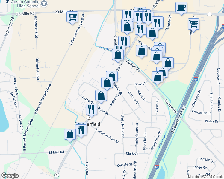 map of restaurants, bars, coffee shops, grocery stores, and more near 49940 Gratiot Avenue in New Baltimore