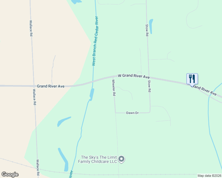 map of restaurants, bars, coffee shops, grocery stores, and more near 4551 Wheeler Road in Fowlerville