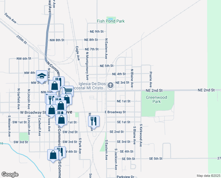 map of restaurants, bars, coffee shops, grocery stores, and more near 404 Northeast 2nd Street in Eagle Grove