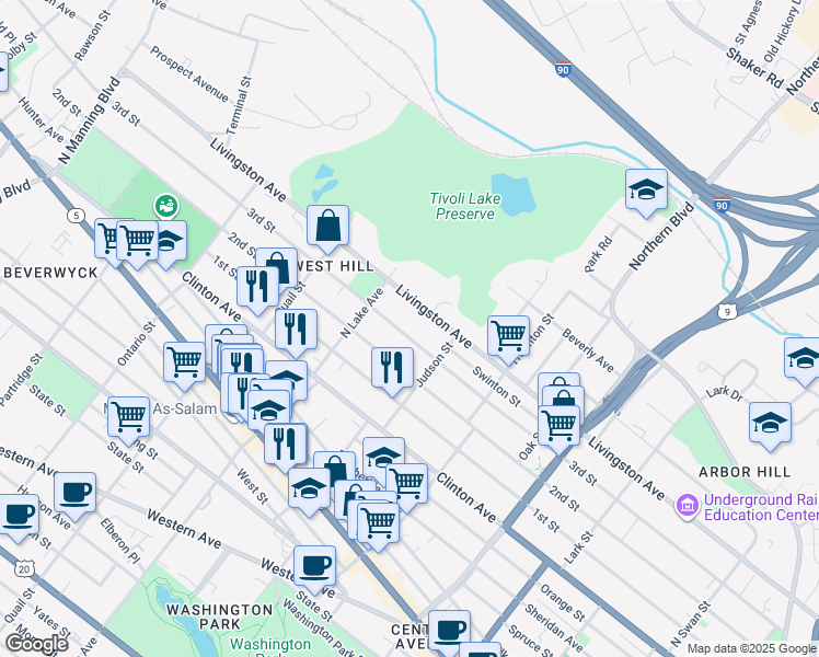 map of restaurants, bars, coffee shops, grocery stores, and more near 353 3rd Street in Albany