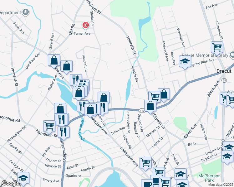 map of restaurants, bars, coffee shops, grocery stores, and more near 204 Pleasant Street in Dracut