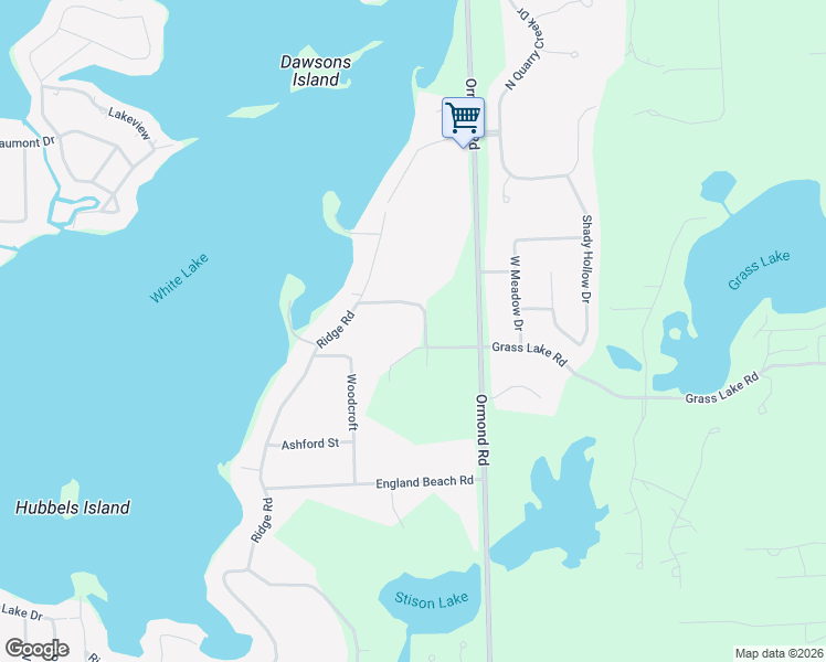map of restaurants, bars, coffee shops, grocery stores, and more near 4360 Grass Lake Road in White Lake charter Township