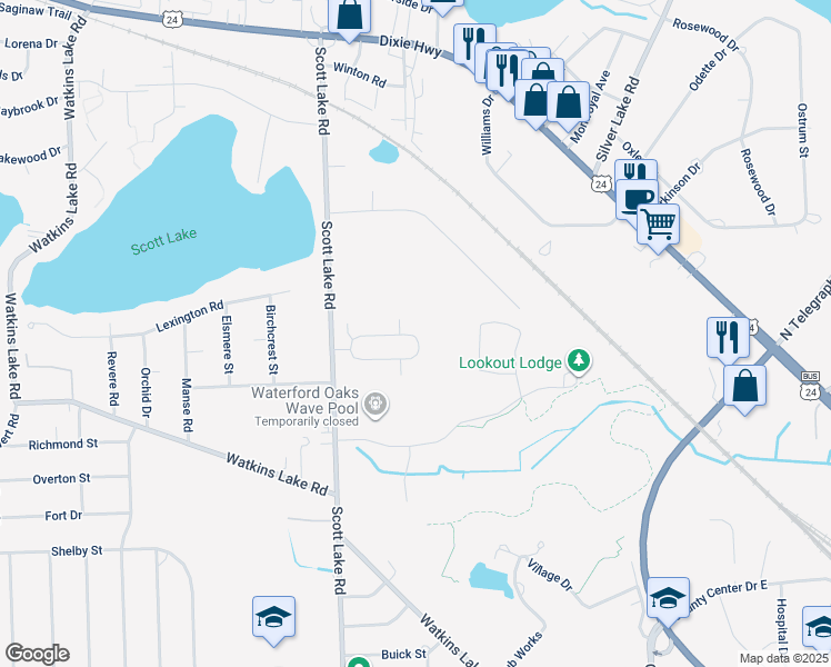 map of restaurants, bars, coffee shops, grocery stores, and more near 1994 Scott Lake Road in Waterford Township