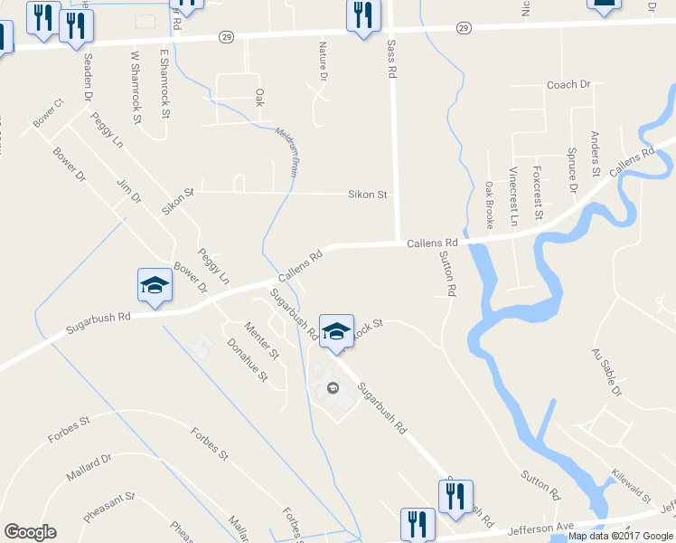 map of restaurants, bars, coffee shops, grocery stores, and more near 48746 Callens Road in New Baltimore