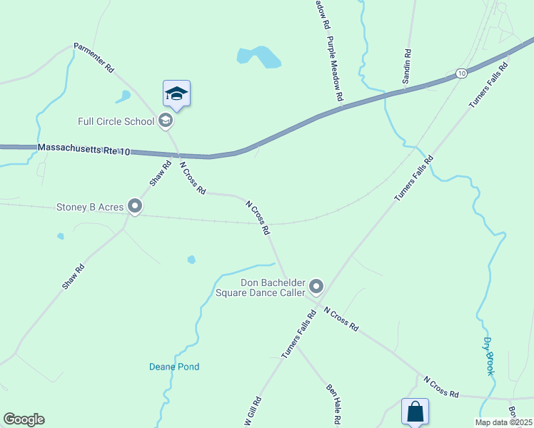 map of restaurants, bars, coffee shops, grocery stores, and more near 60 Gill Road in Bernardston