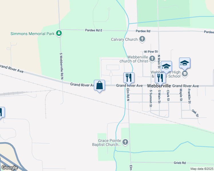 map of restaurants, bars, coffee shops, grocery stores, and more near 4727 West Grand River Avenue in Webberville