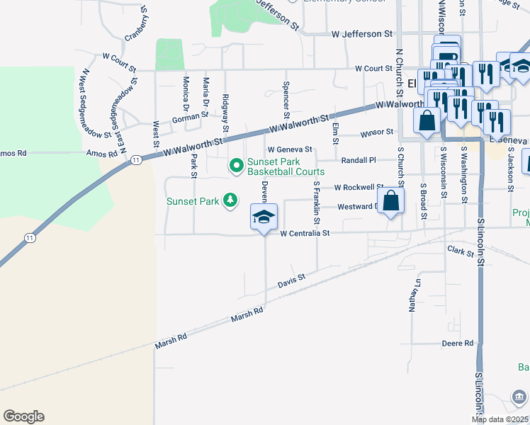 map of restaurants, bars, coffee shops, grocery stores, and more near 324 Devendorf Street in Elkhorn