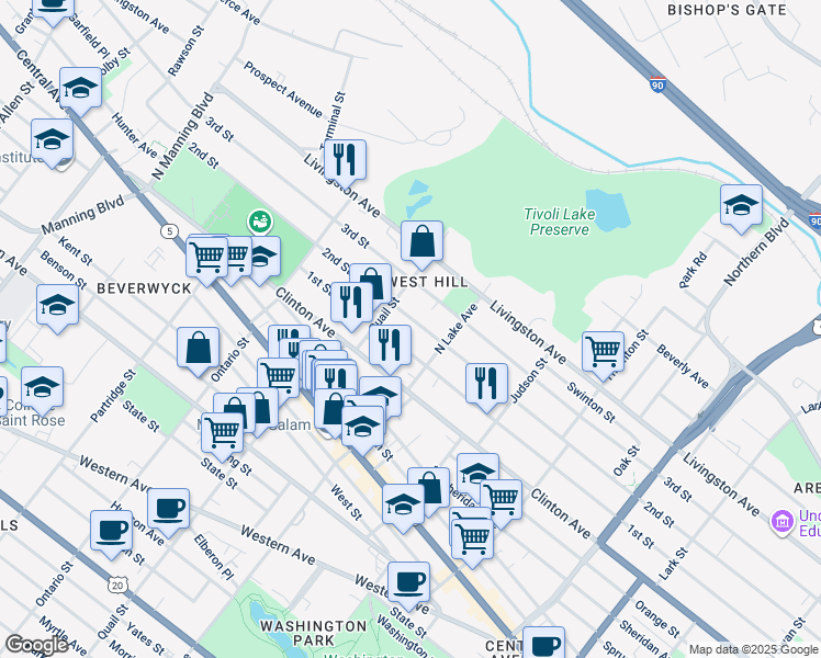 map of restaurants, bars, coffee shops, grocery stores, and more near 443 2nd Street in Albany