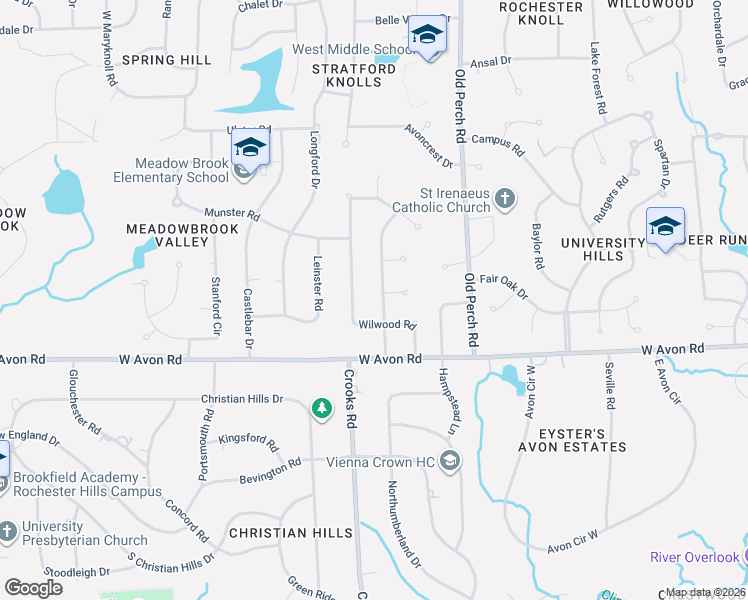 map of restaurants, bars, coffee shops, grocery stores, and more near 777 Wilwood Road in Rochester Hills