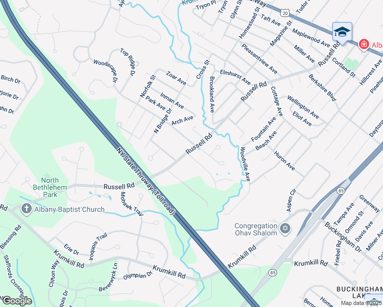 map of restaurants, bars, coffee shops, grocery stores, and more near 431 Russell Road in Albany