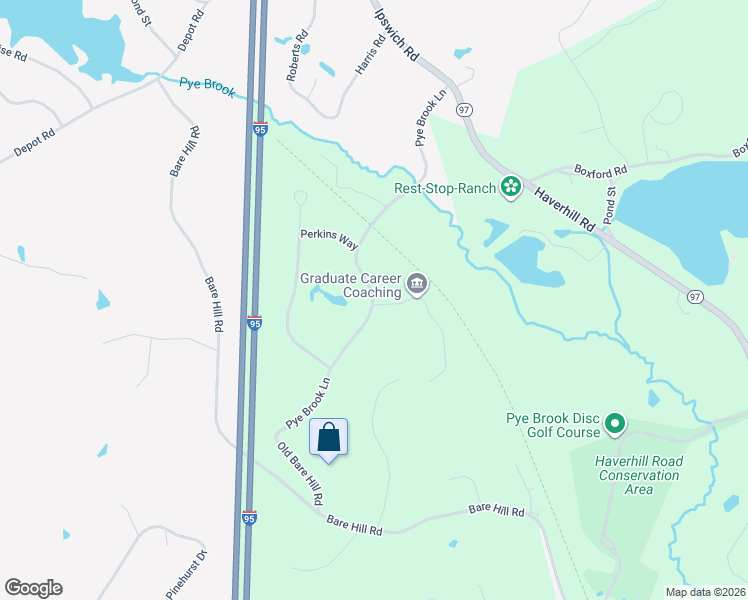 map of restaurants, bars, coffee shops, grocery stores, and more near 56 Pye Brook Lane in Boxford