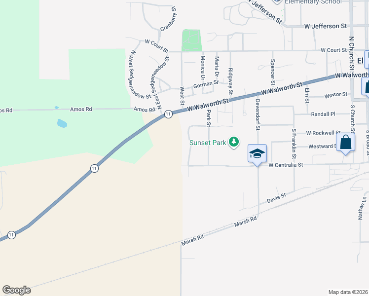 map of restaurants, bars, coffee shops, grocery stores, and more near 301 South Stonefield Road in Elkhorn
