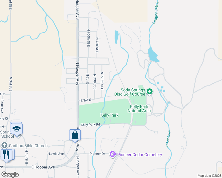 map of restaurants, bars, coffee shops, grocery stores, and more near in Soda Springs