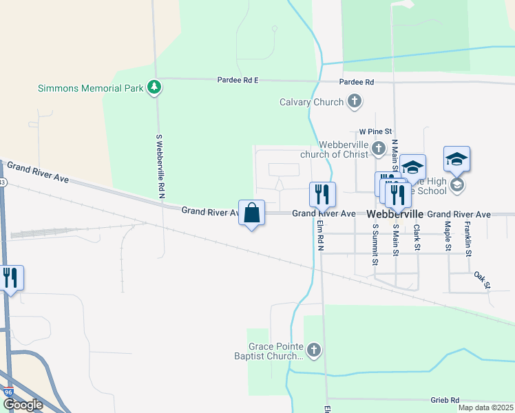 map of restaurants, bars, coffee shops, grocery stores, and more near 4675 East Grand River Avenue in Webberville