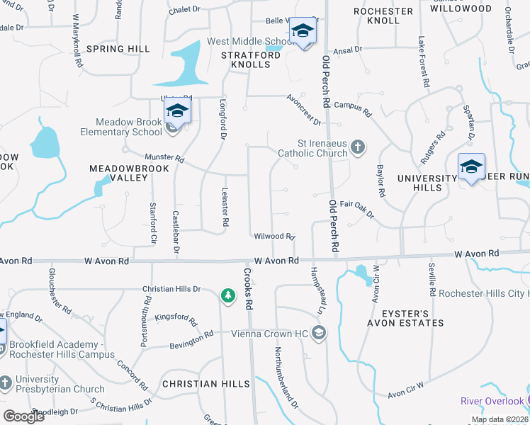 map of restaurants, bars, coffee shops, grocery stores, and more near 777 Wilwood Road in Rochester Hills