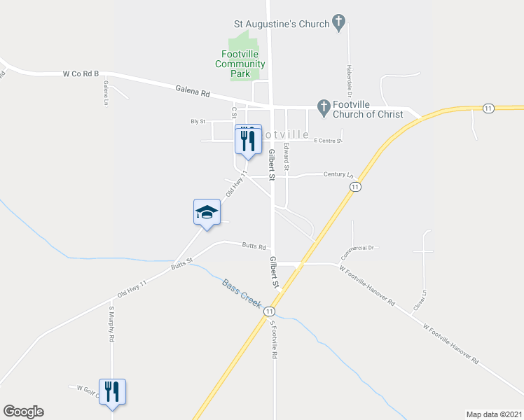 map of restaurants, bars, coffee shops, grocery stores, and more near 400 Gilbert Street in Footville