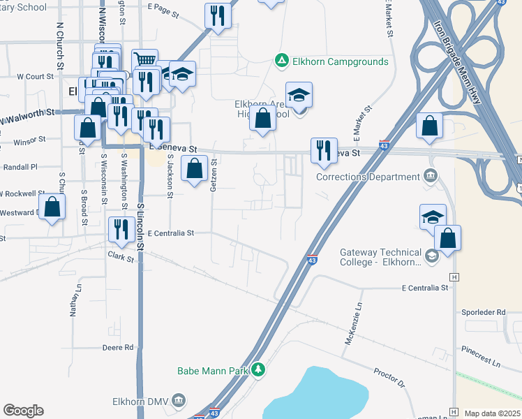 map of restaurants, bars, coffee shops, grocery stores, and more near 442 Lewis Street in Elkhorn