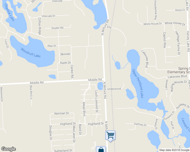 map of restaurants, bars, coffee shops, grocery stores, and more near 160 Middle Road in Highland Charter Township