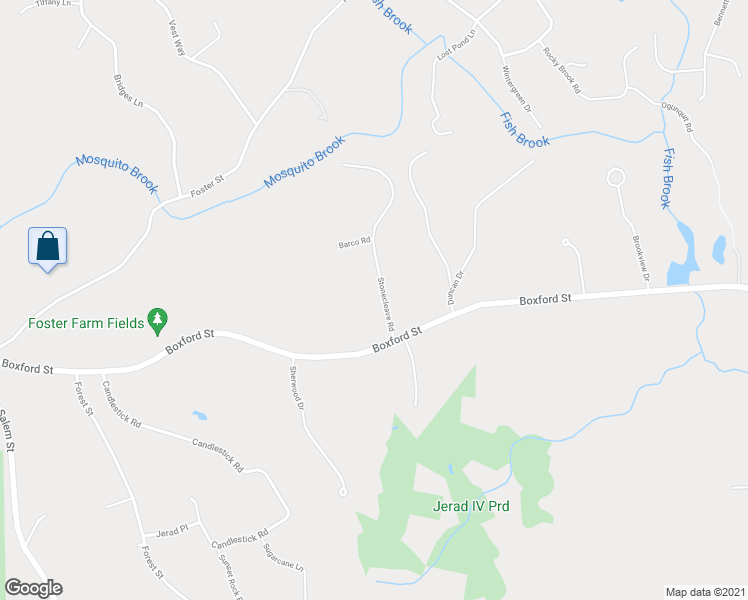 map of restaurants, bars, coffee shops, grocery stores, and more near 38 Stonecleave Road in North Andover