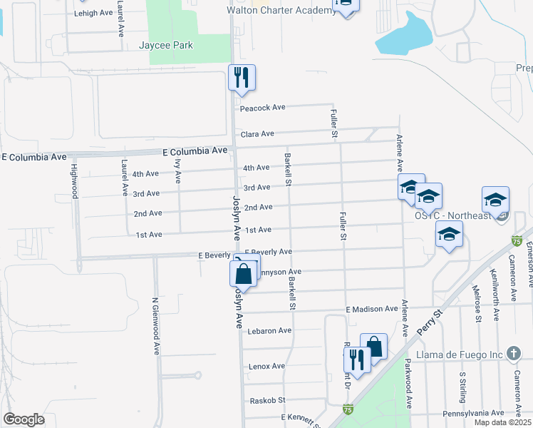 map of restaurants, bars, coffee shops, grocery stores, and more near 582 2nd Avenue in Pontiac
