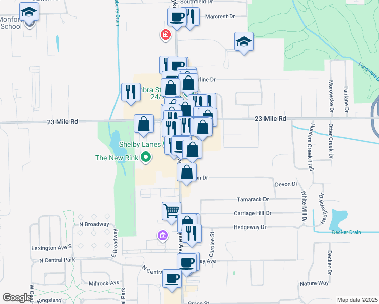 map of restaurants, bars, coffee shops, grocery stores, and more near 50710 Van Dyke Avenue in Macomb County