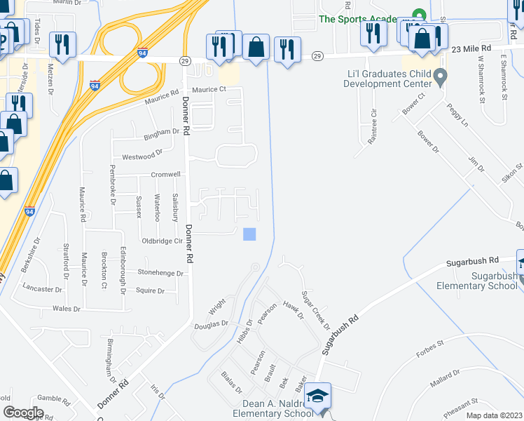 map of restaurants, bars, coffee shops, grocery stores, and more near 50012 South Jimmy Court in New Baltimore