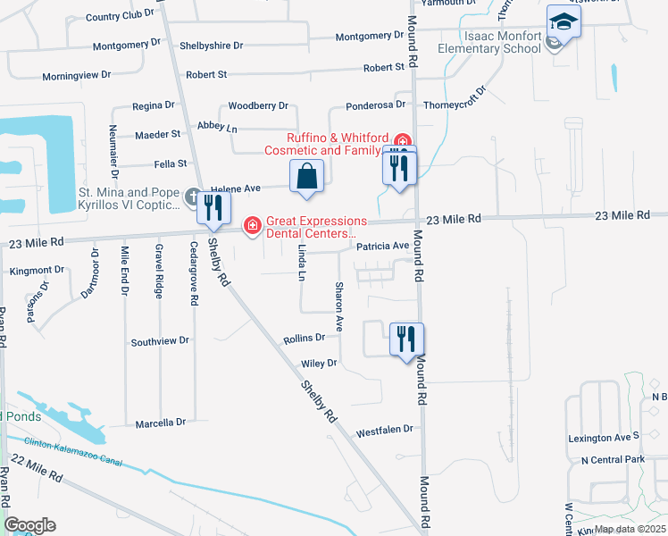 map of restaurants, bars, coffee shops, grocery stores, and more near 5322 Sharon Avenue in Shelby Township