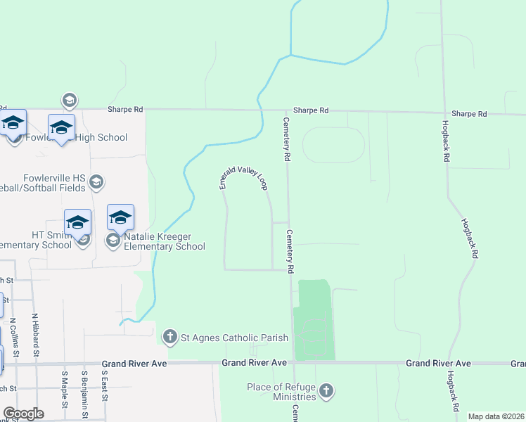map of restaurants, bars, coffee shops, grocery stores, and more near 4585 Emerald Valley Loop in Fowlerville