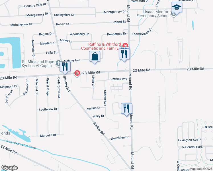 map of restaurants, bars, coffee shops, grocery stores, and more near 5319 Sharon Avenue in Shelby Township