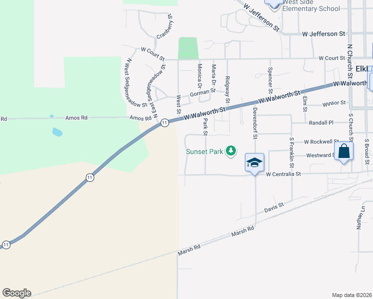 map of restaurants, bars, coffee shops, grocery stores, and more near 301 South Stonefield Road in Elkhorn
