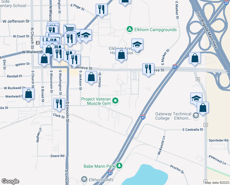 map of restaurants, bars, coffee shops, grocery stores, and more near 442 Hartwell Street in Elkhorn