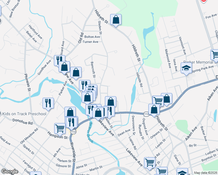 map of restaurants, bars, coffee shops, grocery stores, and more near 81 Clark Avenue in Dracut