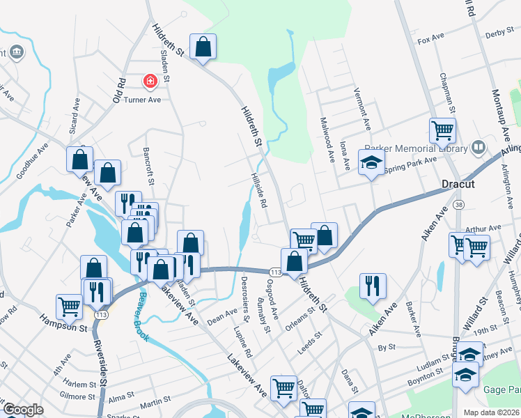 map of restaurants, bars, coffee shops, grocery stores, and more near 25 Tobey Road in Dracut