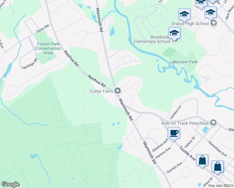 map of restaurants, bars, coffee shops, grocery stores, and more near 2 Nashua Road in Dracut