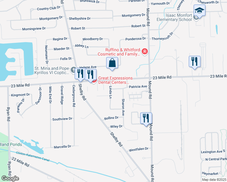 map of restaurants, bars, coffee shops, grocery stores, and more near 5322 Sharon Avenue in Macomb County