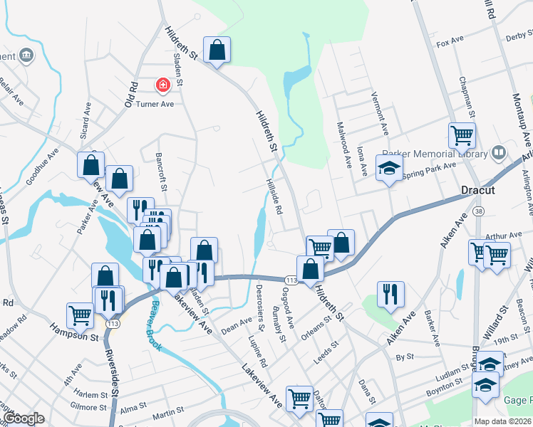 map of restaurants, bars, coffee shops, grocery stores, and more near 25 Tobey Road in Dracut