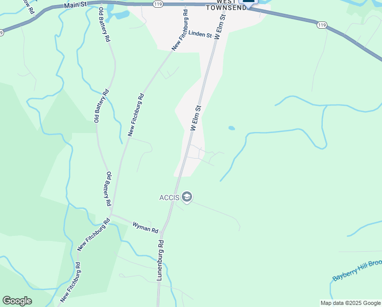map of restaurants, bars, coffee shops, grocery stores, and more near 76 West Elm Street in Townsend